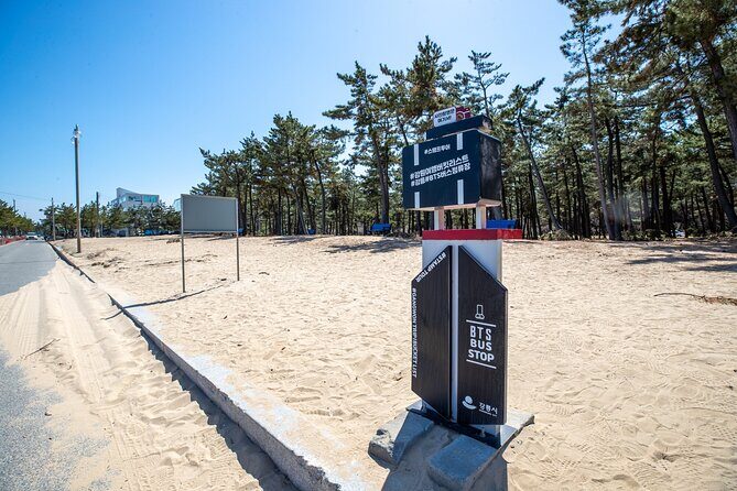 Full Day Tour In The Soop BTS Ver in PyeongChang Filming Location - Hyangho Beach: sand, sea views, and the BTS bus stop photo zones